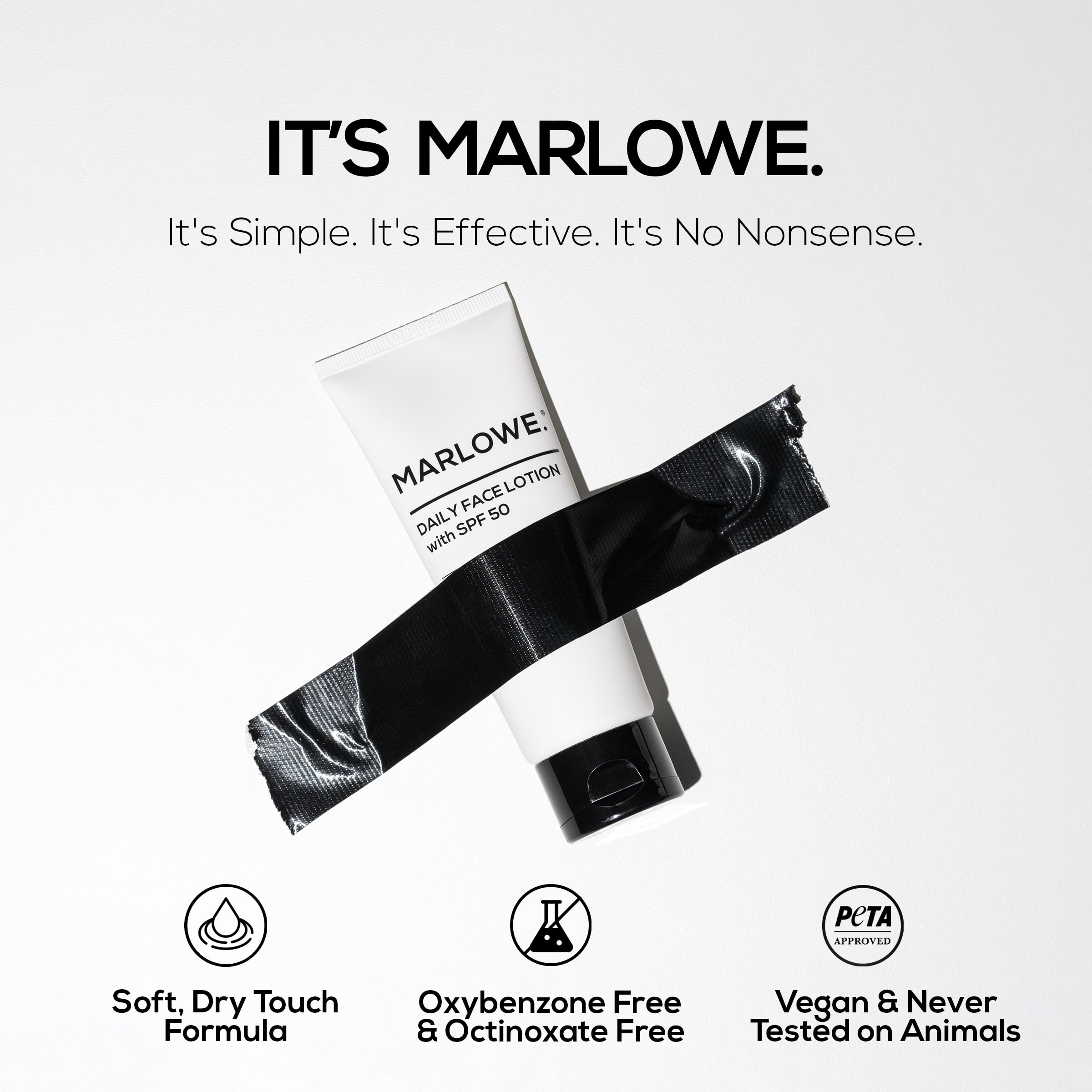 MARLOWE. No. 128 SPF 50 bottle pictured for outdoor daily use before a commute.