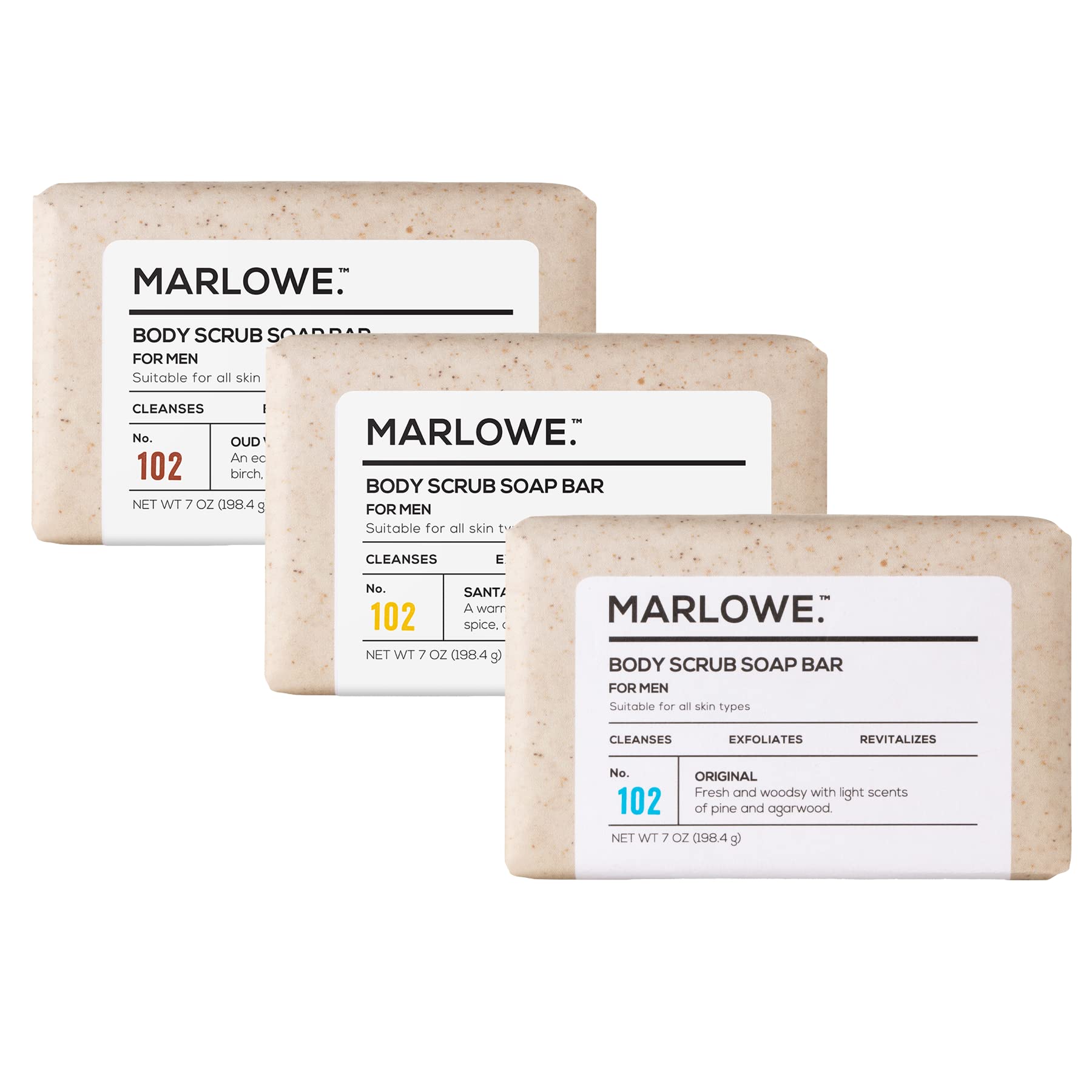 MARLOWE No.102 Original bar closeup highlighting gentle exfoliation for smoother skin.