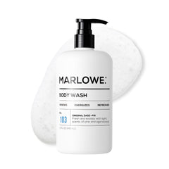 MARLOWE No. 103 body wash bottle pump showing energizing cleansing action