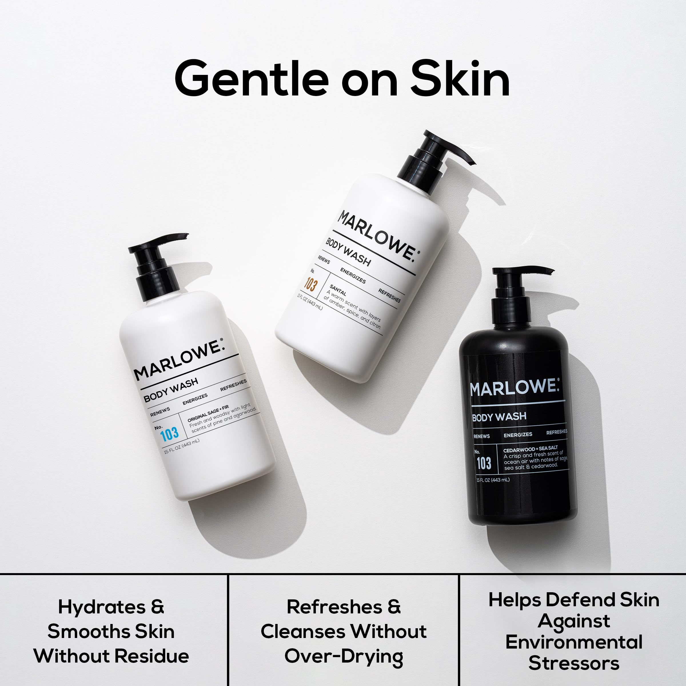 MARLOWE. No. 103 creamy texture spreads easily for moisturized skin after shower.