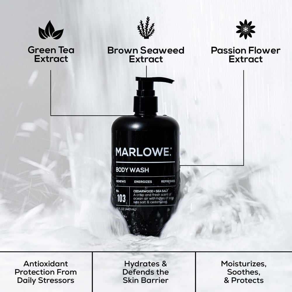 MARLOWE. No. 103 scent notes cedarwood, amber, and lemon for a fresh aroma.