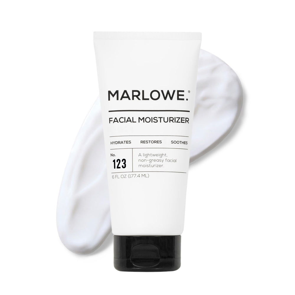 MARLOWE. No.123 face moisturizer bottle; lightweight hydration for daily skincare.