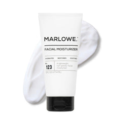 MARLOWE. No.123 face moisturizer bottle; lightweight hydration for daily skincare.