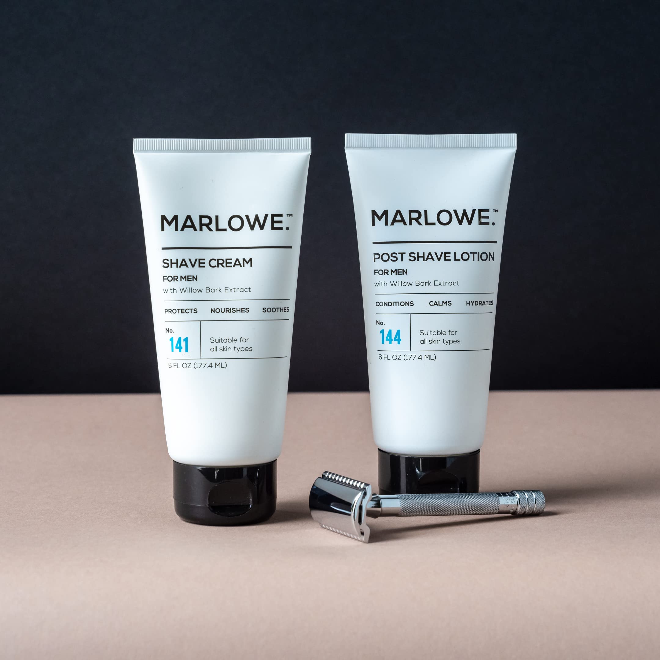 MARLOWE No.144 application on skin demonstrates soothing, non-greasy post-shave care