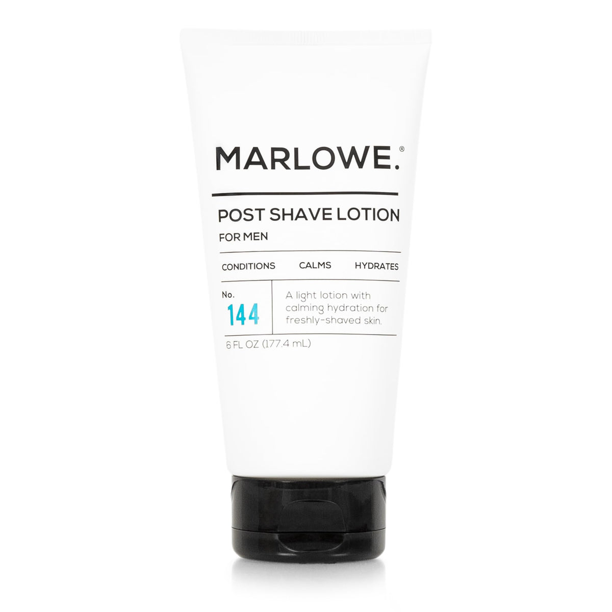 MARLOWE No.144 post shave lotion bottle showcases Aloe-Citron freshness for hydrated skin