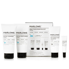 Marlowe No.204 daily essential face kit displaying complete morning grooming routine
