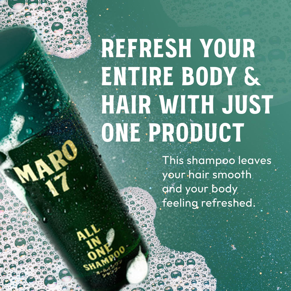 MARO17 shampoo bottle side profile showing peptide formula and bergamot-lemon scent for daily freshness.