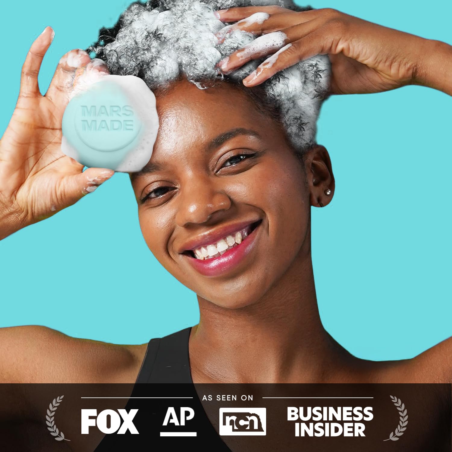 Mars Made eco-packaging for the solid shampoo bar emphasizes sustainability.
