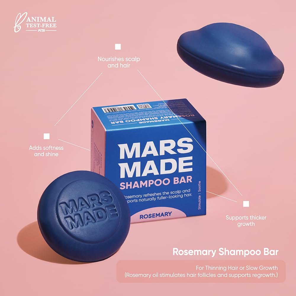MARS MADE rosemary shampoo bar volume shot indicates airy bounce for fine hair