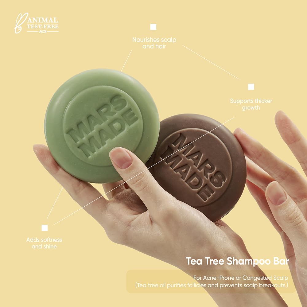 Mars Made Tea Tree Shampoo Bar 2.0 solid bar ready for use on damp hair