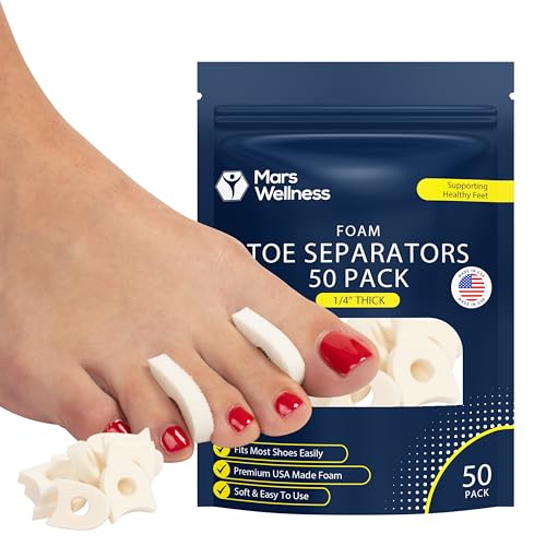 Mars Wellness foam toe separators close-up showing soft toe spacing for comfort.