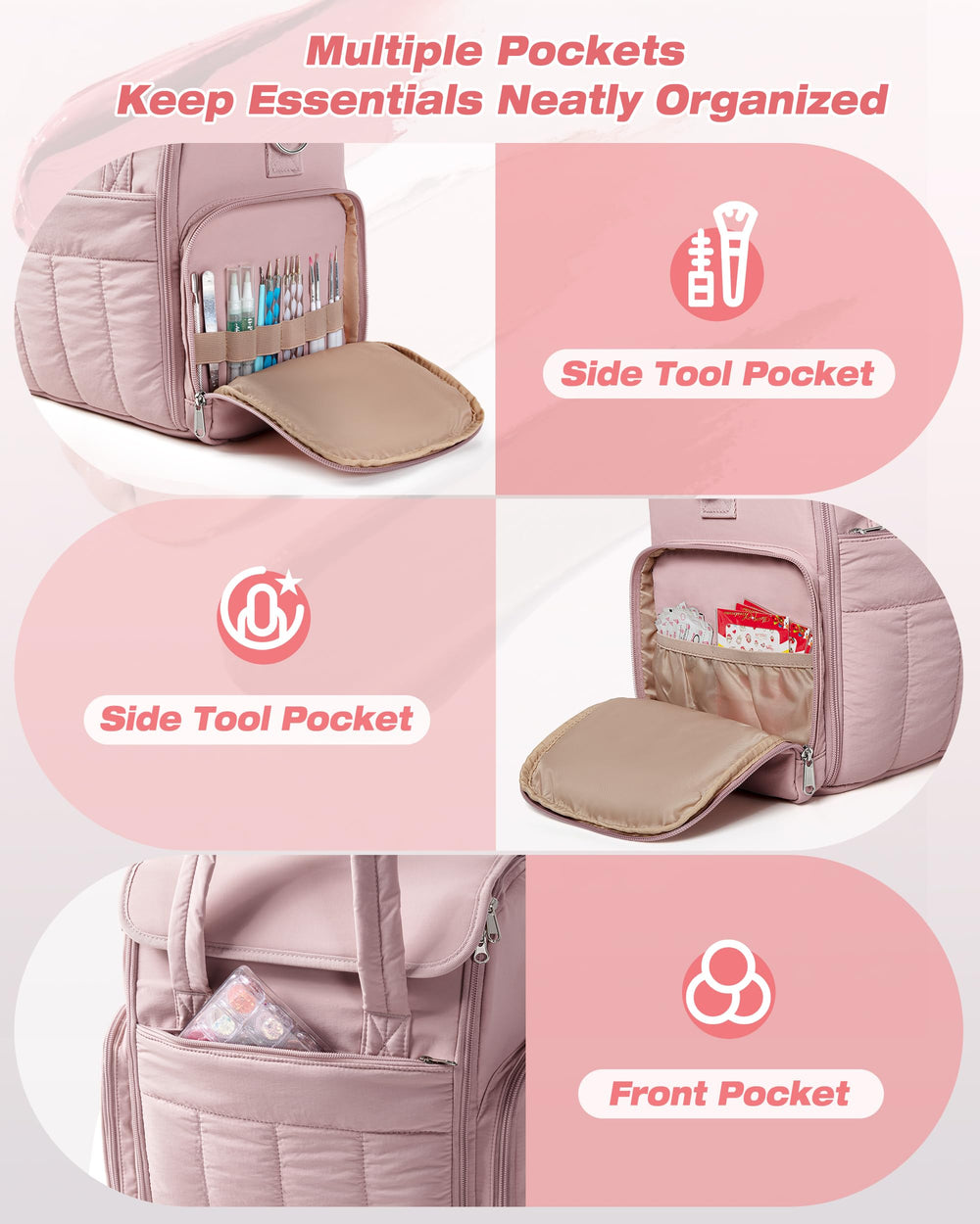Marscamd nail lamp compartment fits a compact light for quick manicures.