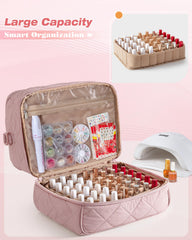 Marscamd Quilted Nail Polish Organizer Bag bottom divider protects up to 42 bottles.