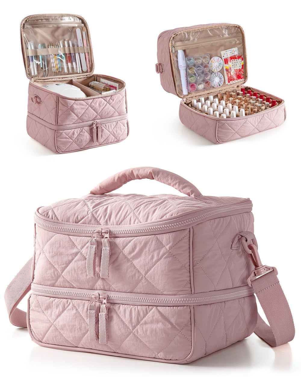 Marscamd Quilted Nail Polish Organizer Bag front view, travel-friendly salon use.
