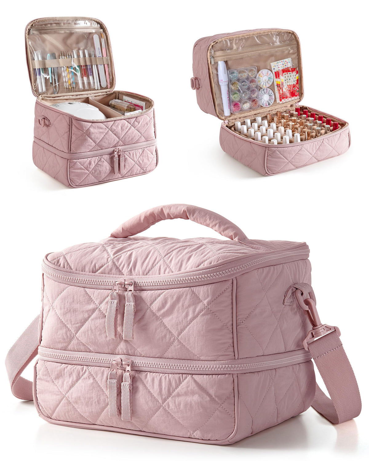Marscamd Quilted Nail Polish Organizer Bag front view, travel-friendly salon use.