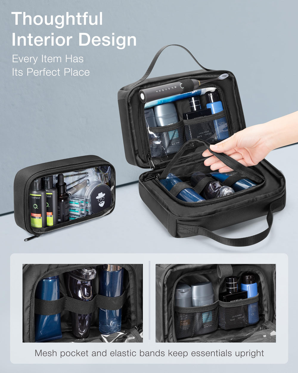 Inside Marscamd bag with elastic pockets keeps bottles upright.