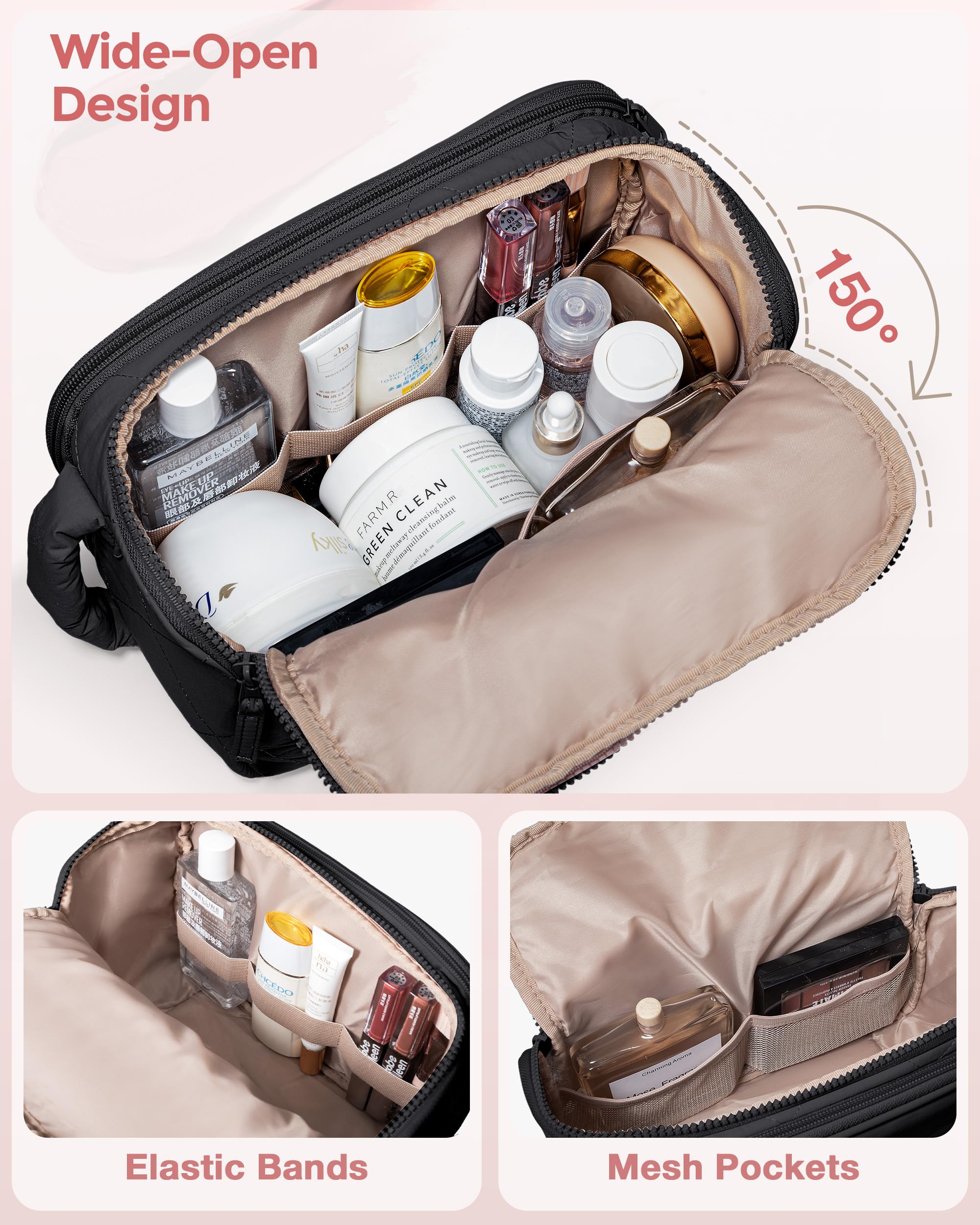 Marscamd travel toiletry bag front and middle compartments keep essentials organized while traveling.