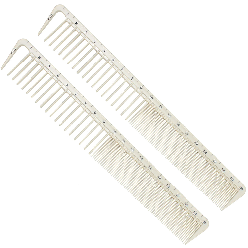 Marsrut hair cutting combs with edge-scale in beige for precise cutting measurements.