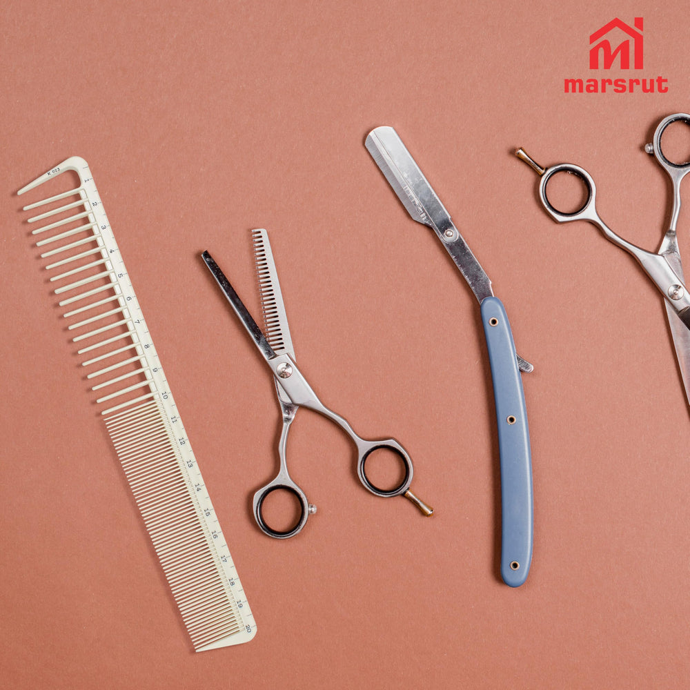 Marsrut portable beige combs fit comfortably in hand for quick trims.