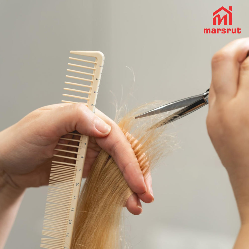 Marsrut beige combs help organize different lengths for efficient cutting at home or salon.