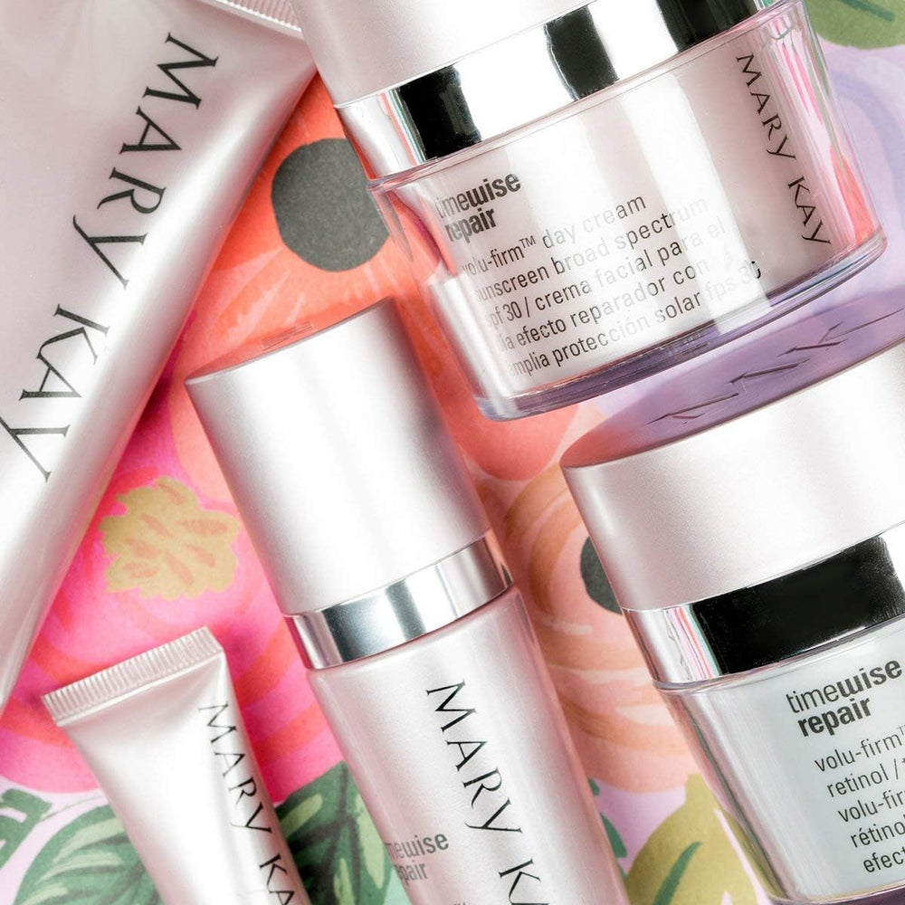 Mary Kay TimeWise Repair Volu-Firm Day Cream SPF 30 closeup label highlights sun protection.