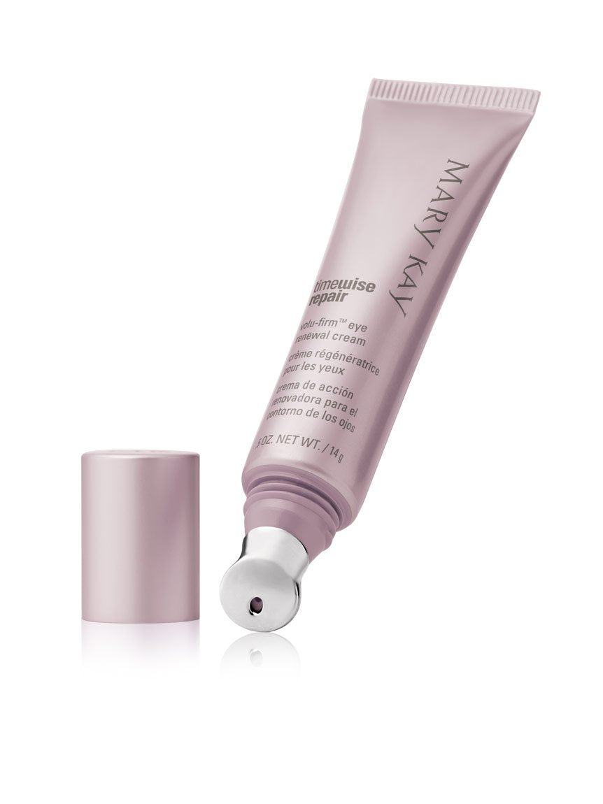 Mary Kay TimeWise Repair Volu-Firm Eye Renewal Cream applied to eye area for smoother appearance