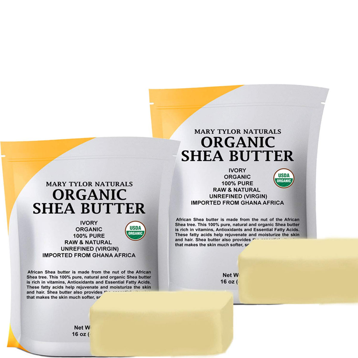 Mary Tylor Naturals Shea Butter 2 lb block provides deep hydration for hair and skin.