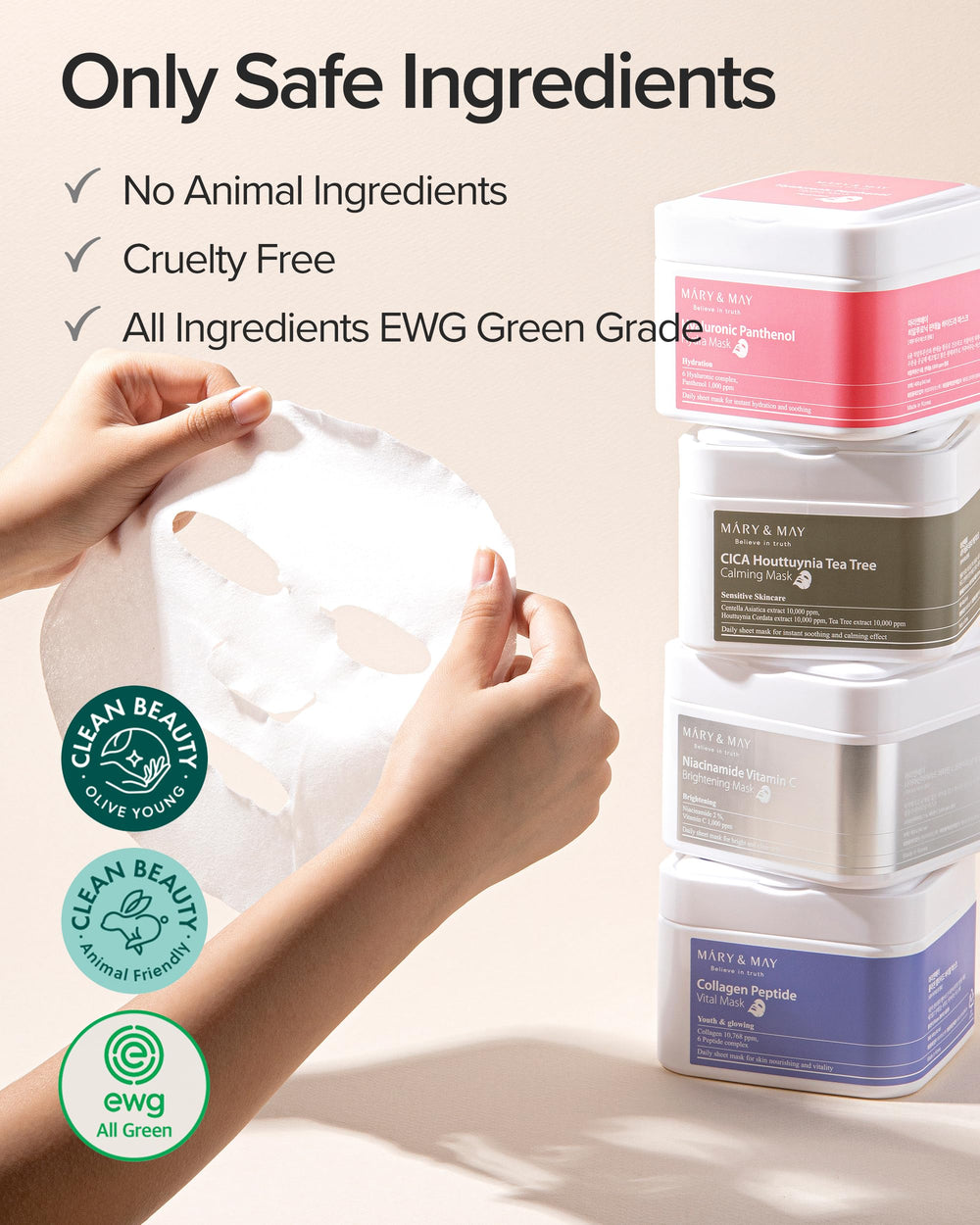 Mary&May Collagen Peptide Vital Mask adenosine-hydration emphasizes deep moisture.