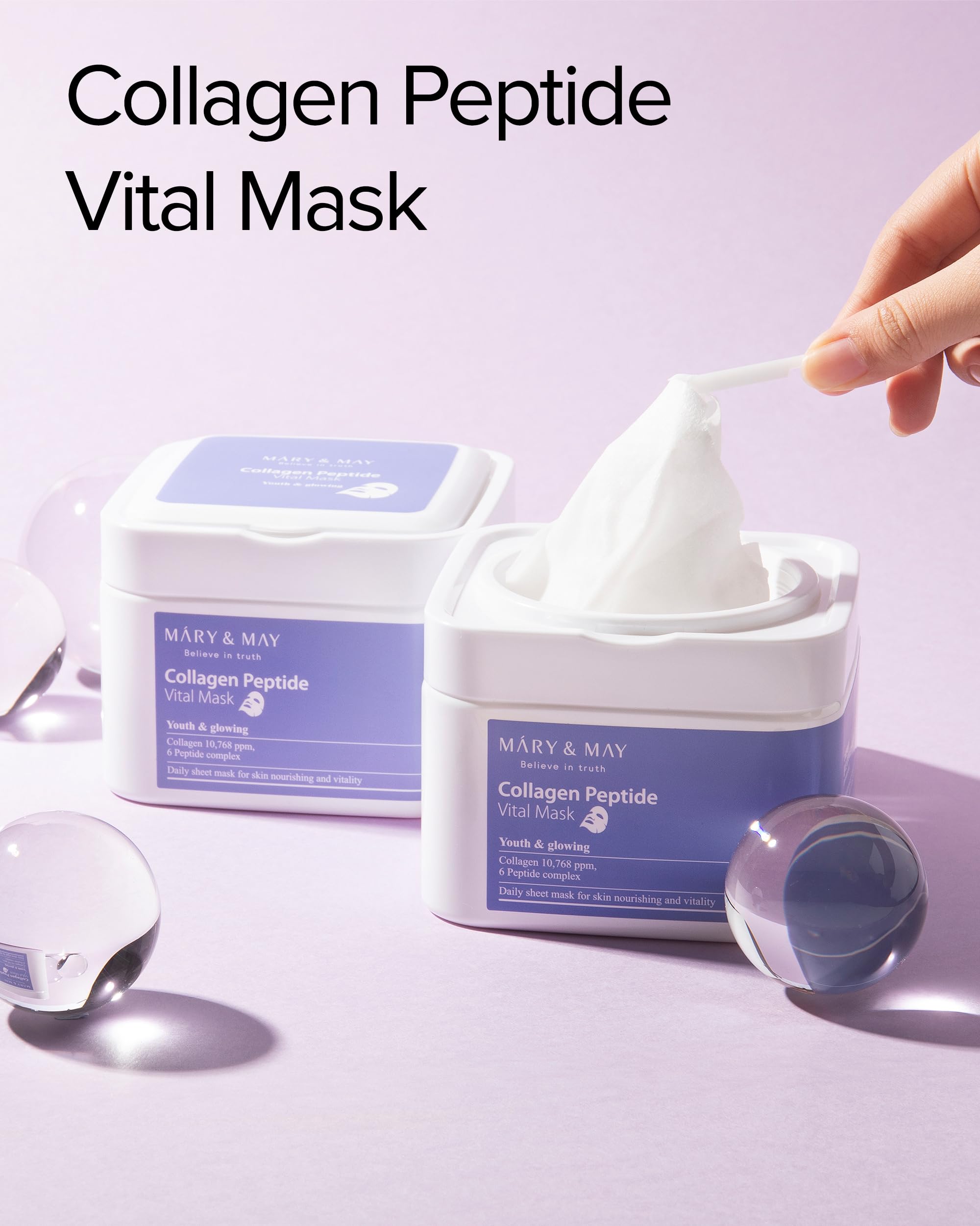 Mary&May Collagen Peptide Vital Mask case-open shows hygienic, travel-friendly packaging.