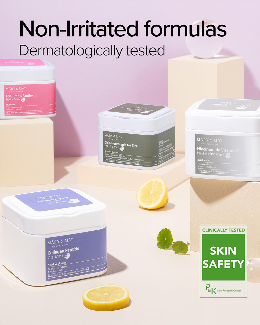 Mary&May Collagen Peptide Vital Mask eco-bamboo shows sustainable sheet material.