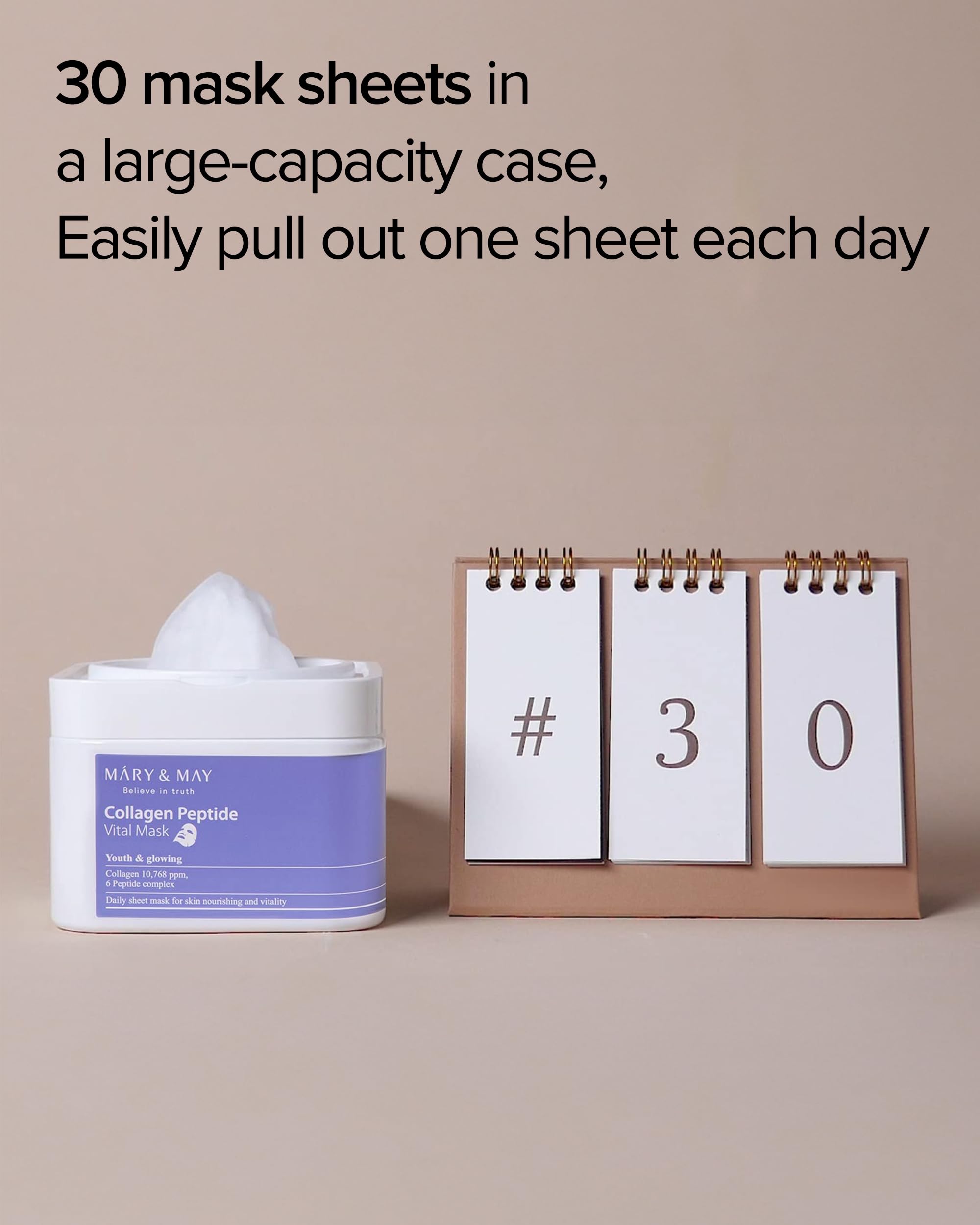 Mary&May Collagen Peptide Vital Mask texture-closeup reveals a smooth, hydration-ready sheet.