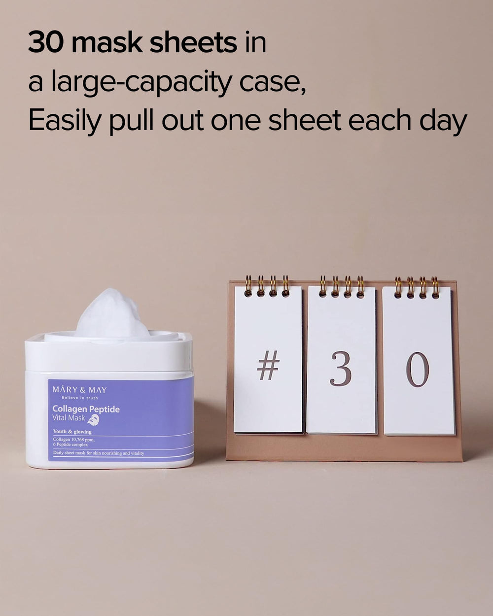 Mary&May Collagen Peptide Vital Mask texture-closeup reveals a smooth, hydration-ready sheet.