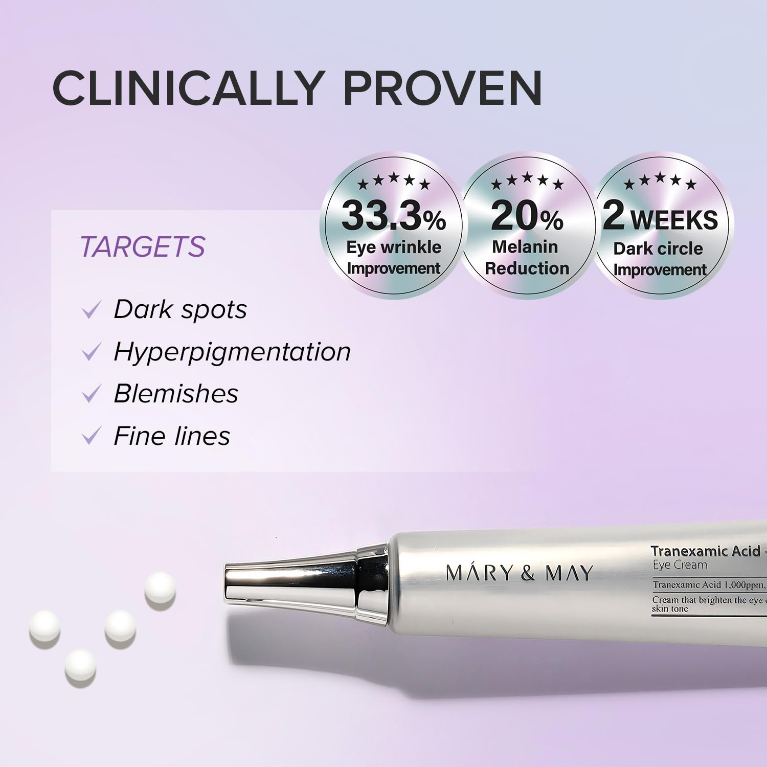 Mary&May Eye cream application under-eye visual shows smooth, even-toned skin.