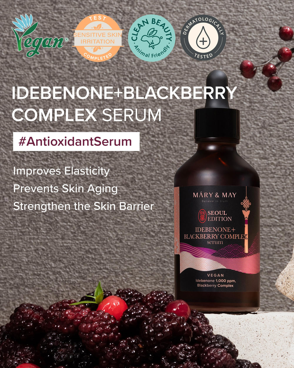 Idebenone Blackberry Complex texture showing rich, quick-absorbing formula