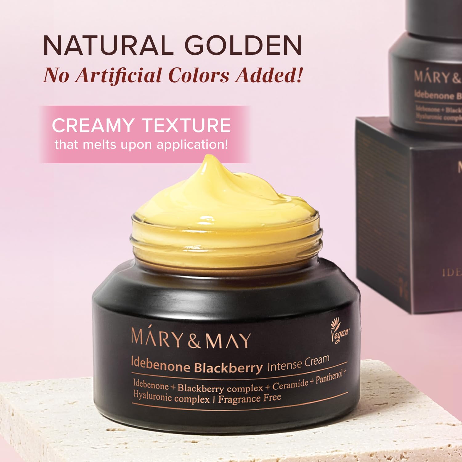 Mary&May Idebenone Blackberry Cream glow under soft lighting