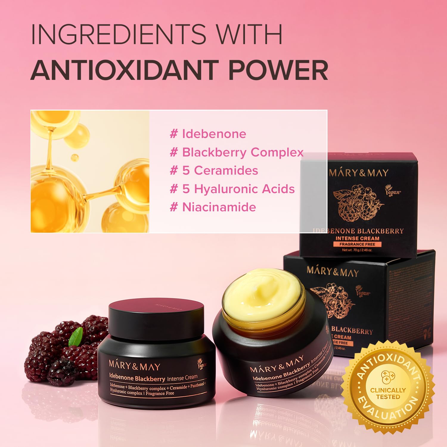 Mary&May Idebenone Blackberry Cream spread on cheek for even hydration
