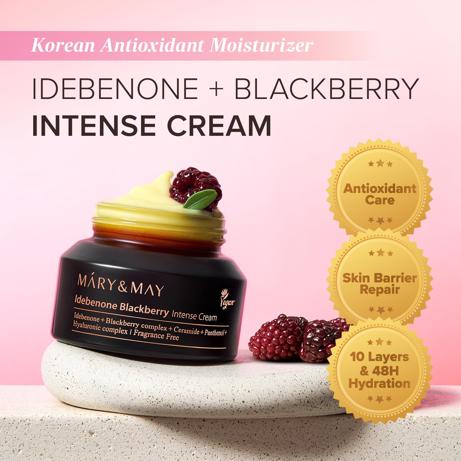Mary&May Idebenone Blackberry Cream texture swatch demonstrating rich hydration