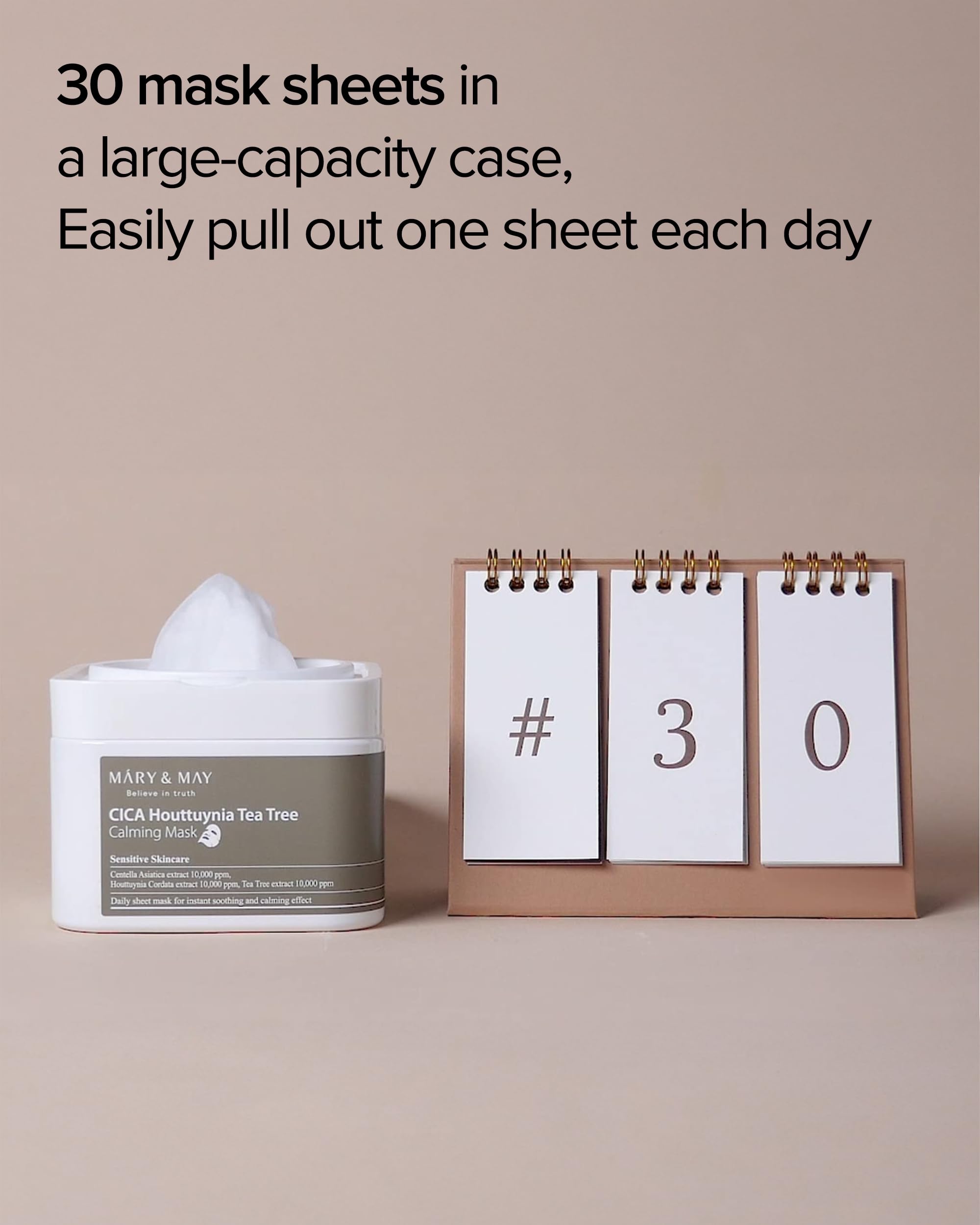 Mary&May ingredients CICA-Houttuynia-Tea Tree show a calming care approach.