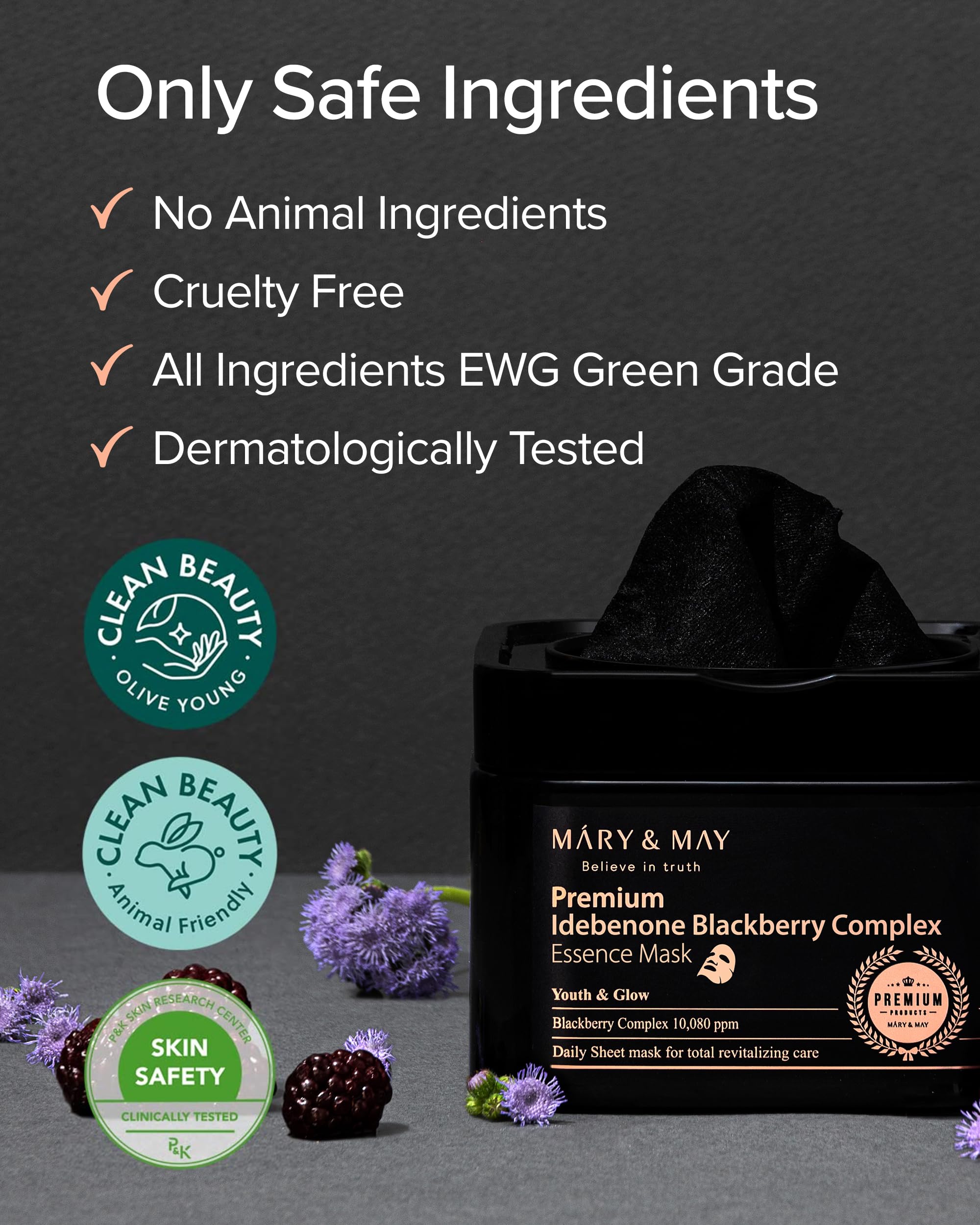 Mary&May Premium Idebenone Blackberry Complex glow suggests even-toned, healthier-looking skin.