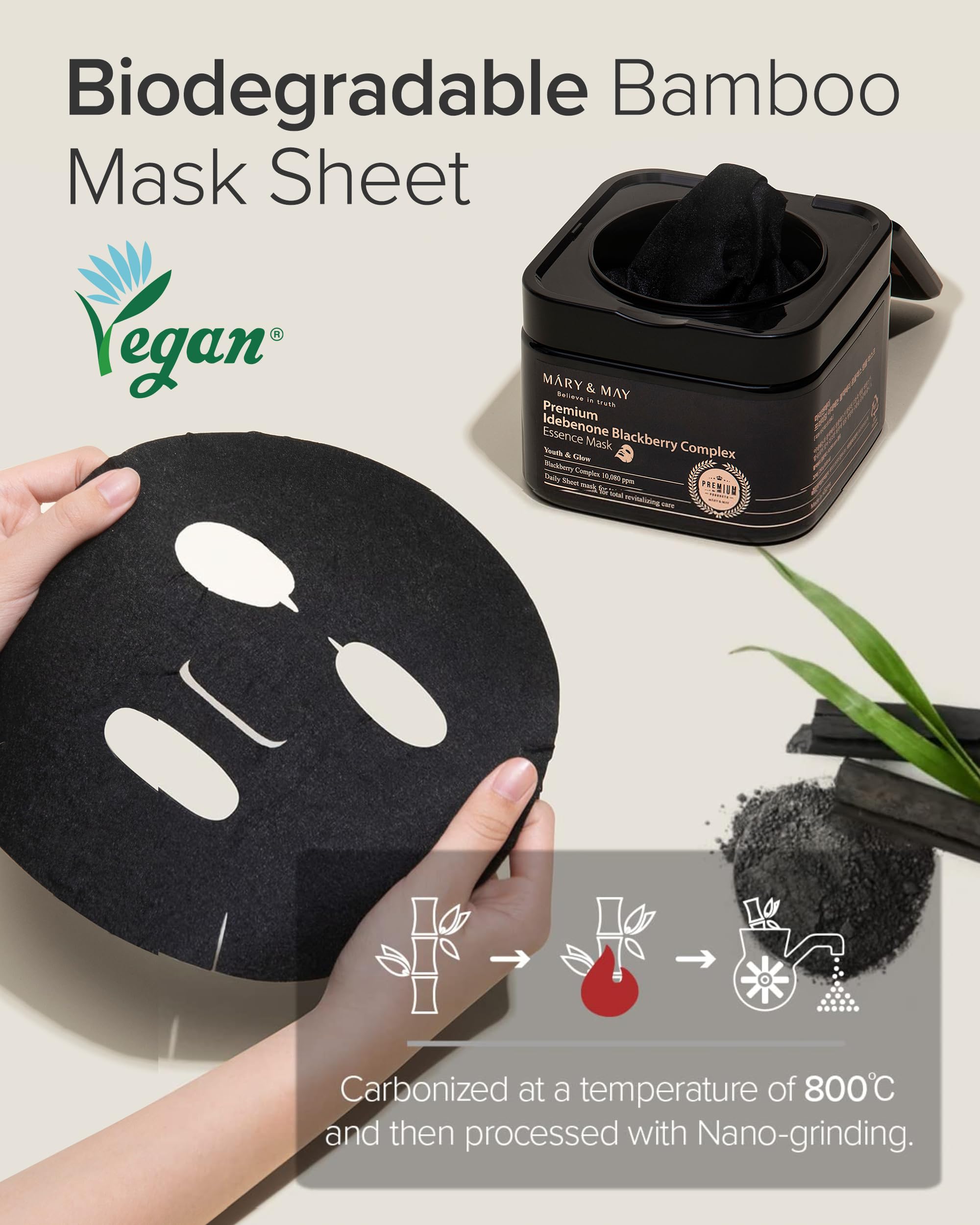 Mary&May Premium Idebenone Blackberry Complex mask worn for 10–15 minutes delivers hydration.