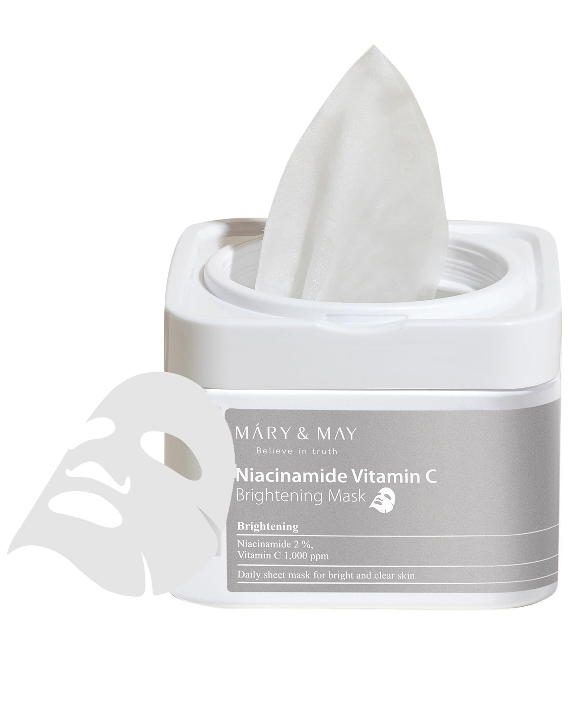 Mary&May Niacinamide Vitamin C Mask 30-sheets pack supports daily hydration.
