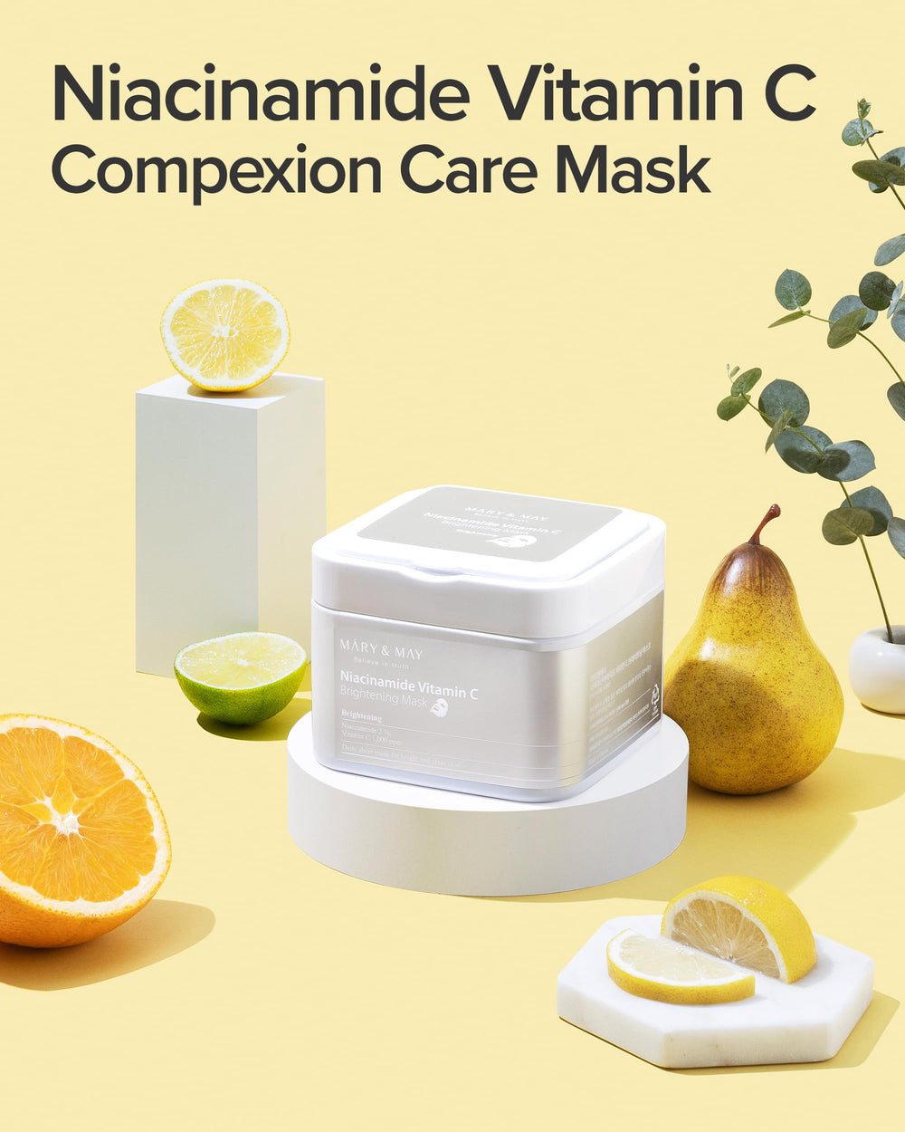 Mary&May Niacinamide Vitamin C Mask daily-use sheet in hygienic case refreshed skin.