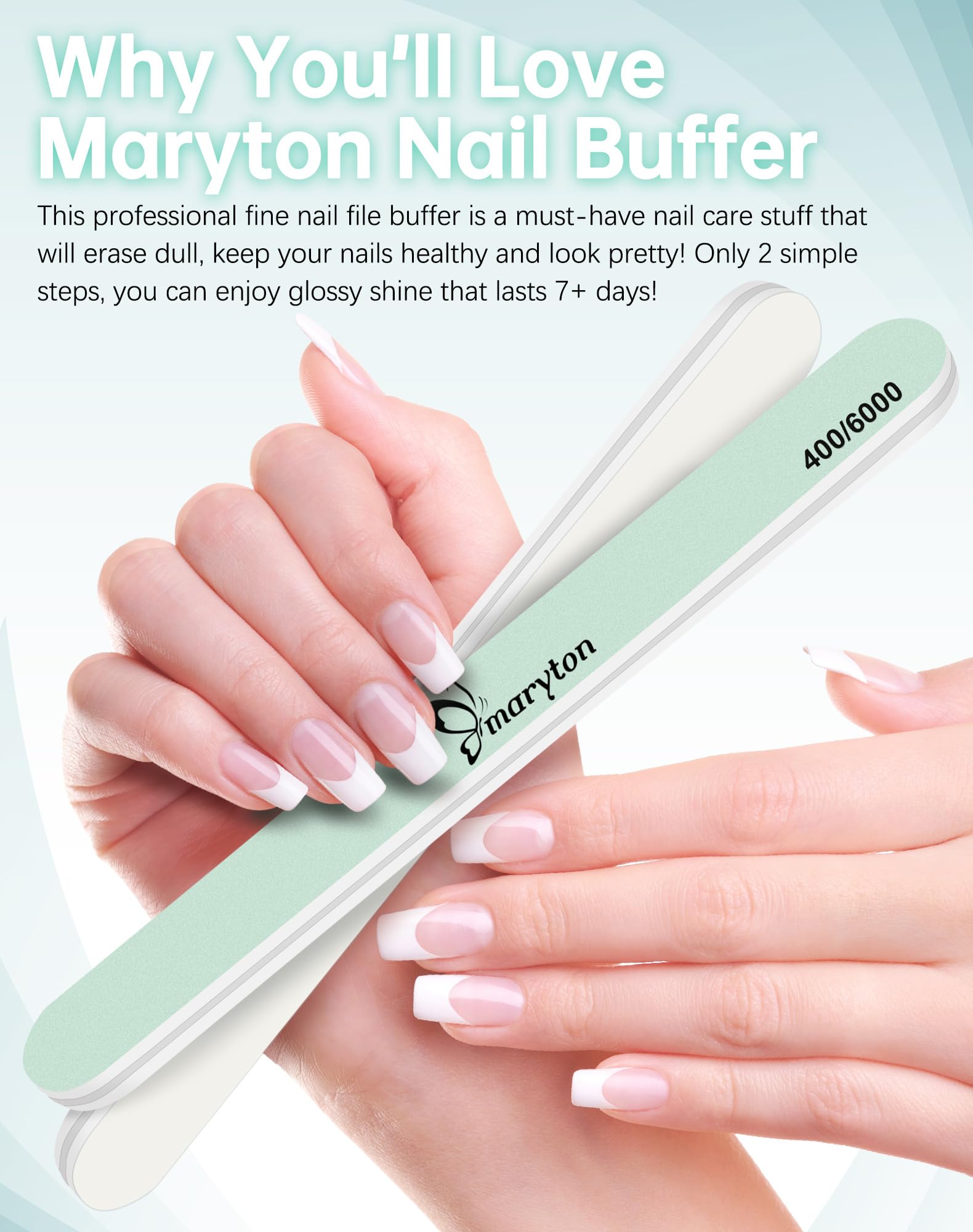 Maryton nail buffer white 6000 grit adds glass-like shine to natural nails.