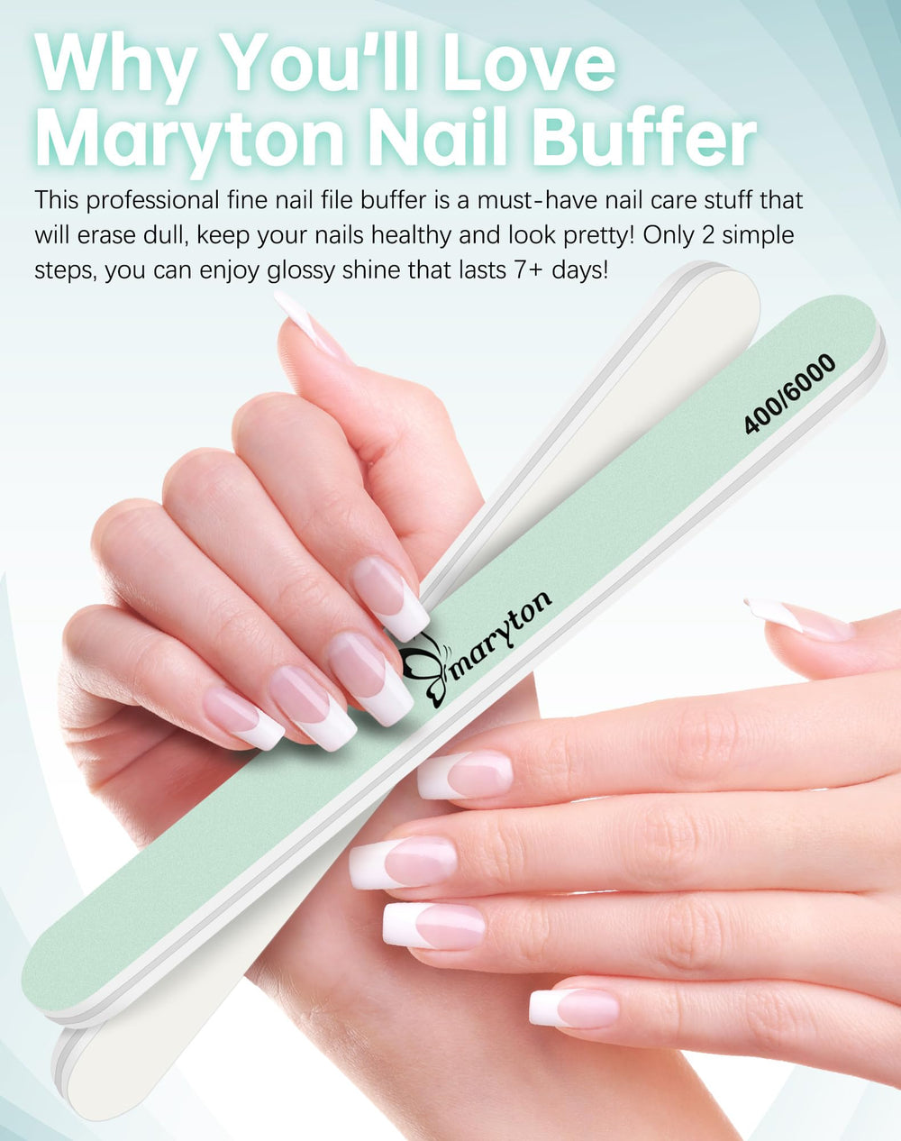 Maryton nail buffer white 6000 grit adds glass-like shine to natural nails.