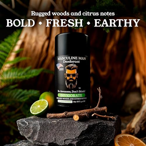 MASCULINE MAN Travel-size deodorant in bag emphasizes on-the-go freshness.