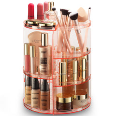 Masirs 360 rotating makeup organizer top view showing organized storage and accessibility