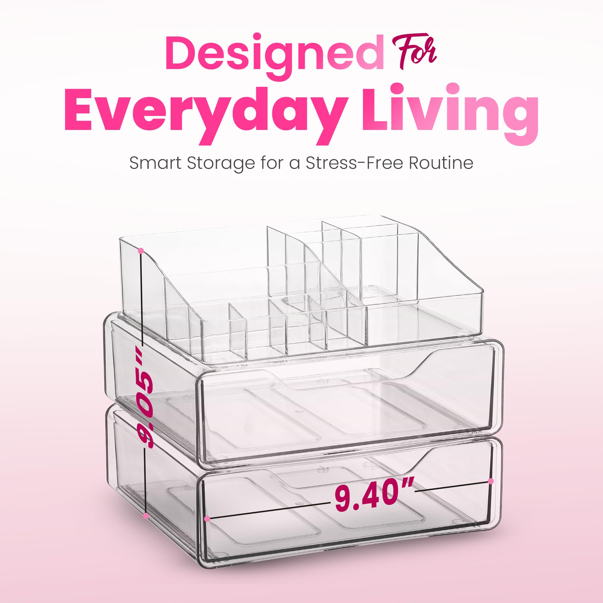 Masirs acrylic vanity storage shows durable, sleek organization for brushes and palettes