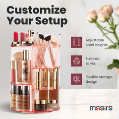 Masirs adjustable-shelf makeup organizer customize heights to fit bulky bottles