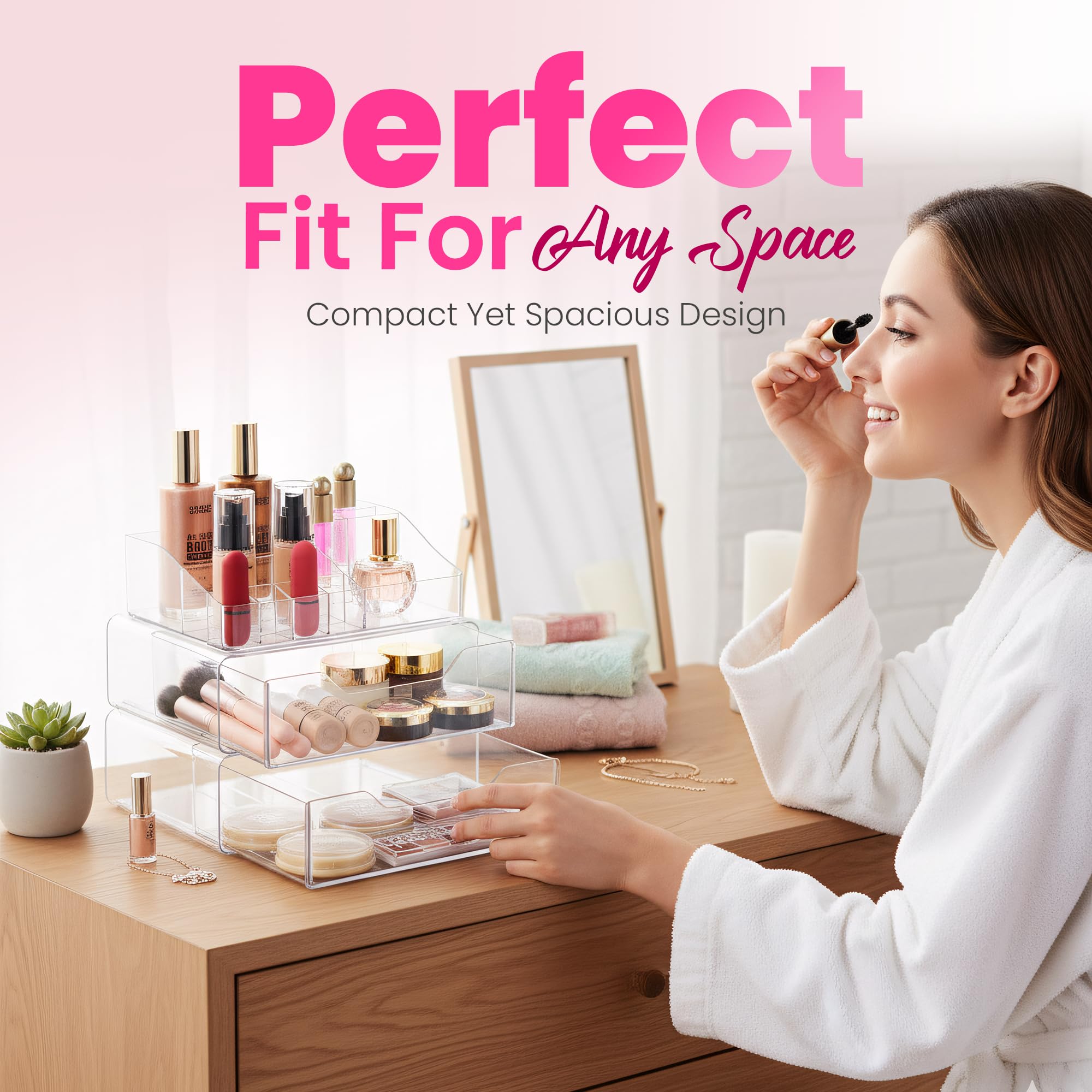 Masirs clear acrylic organization vanity enables quick item visibility and reach
