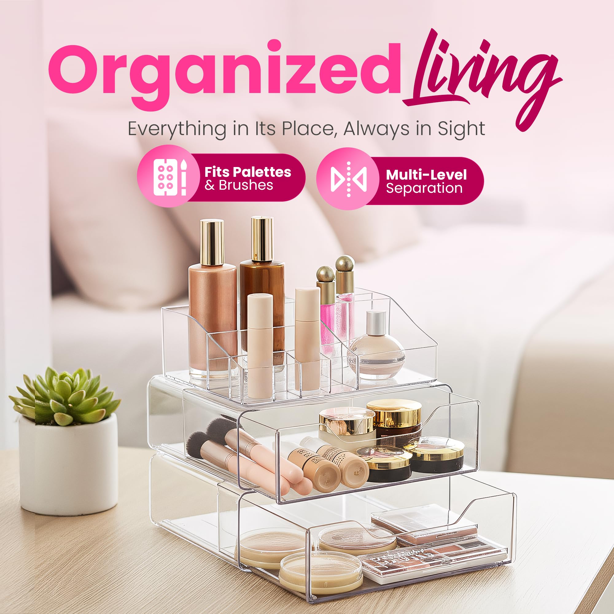 Masirs durable plastic makeup storage features sturdy construction for daily vanity use